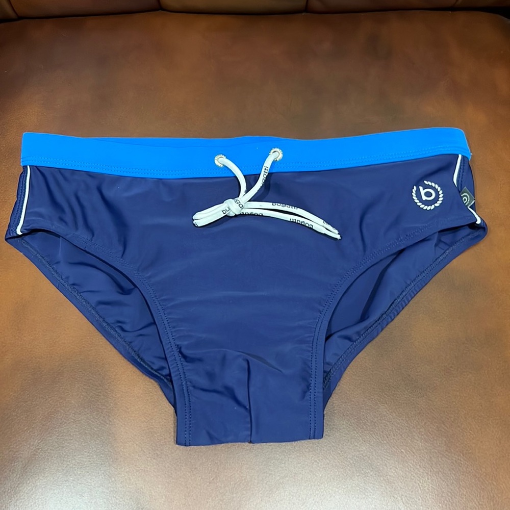 bugatti
Swimming Brief with letter symbol on left side.